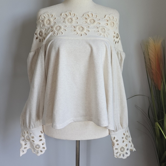 Anthropologie, New, Maeve Eyelet Off Shoulder Babydoll Knit Blouse Size Large - Picture 12 of 12